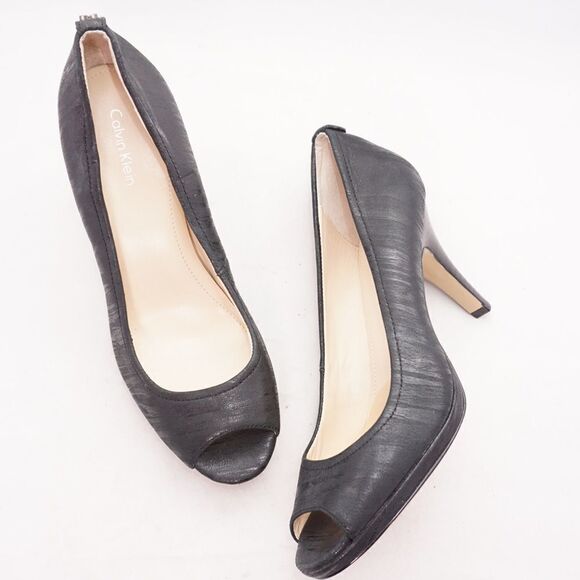 Calvin Klein Kail Lizard Embossed Open Toe Pumps - Picture 1 of 12